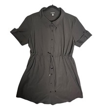 Halston Shirt Dress Womens XXL Black Drawstring Waist Pockets Mini Utility LBD