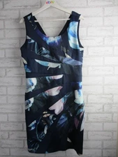 Teaberry womens pencil dress blue floral print new 12 round neck sleeveless
