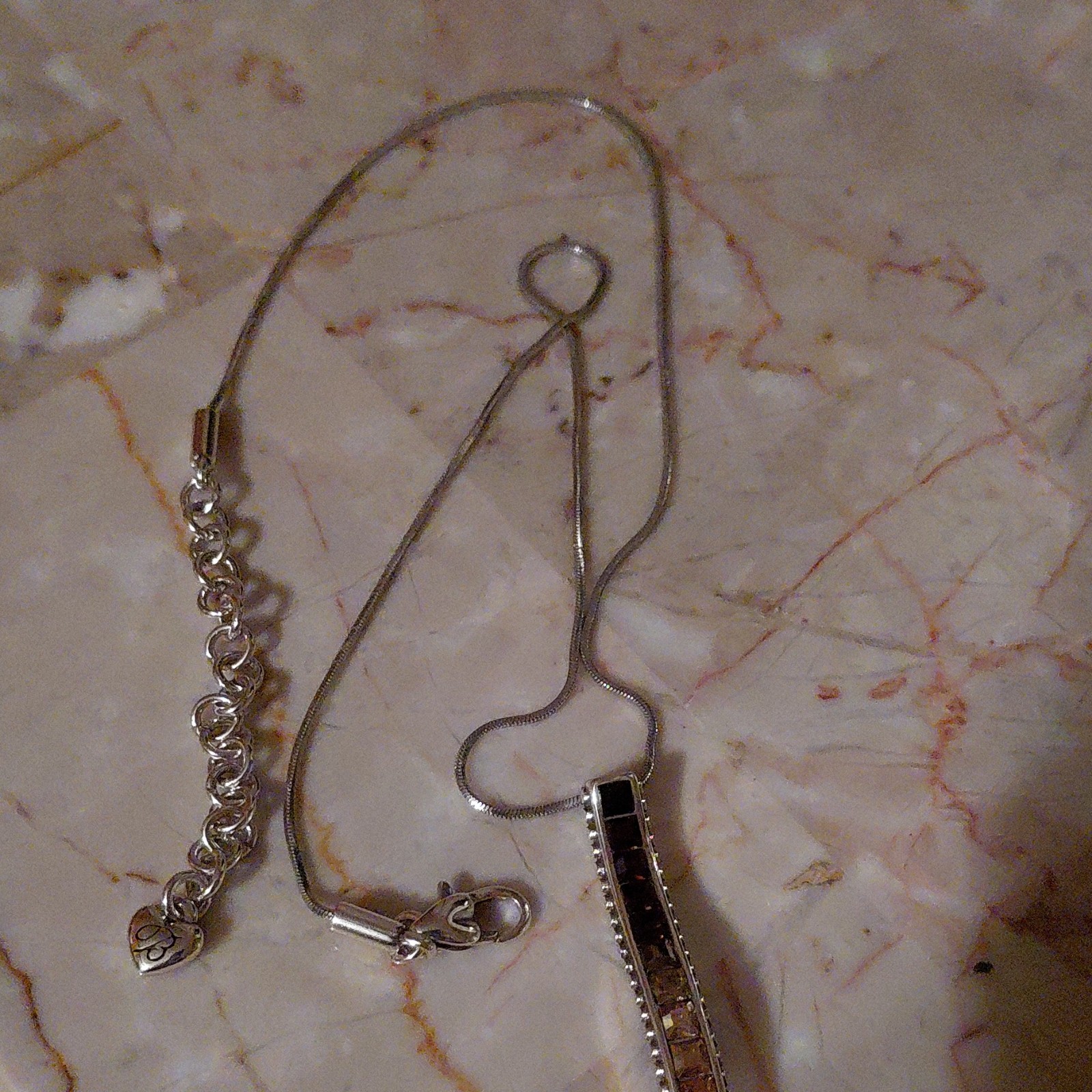 Silver Brown Stone Rectangle Pendant Necklace Sna… - image 1