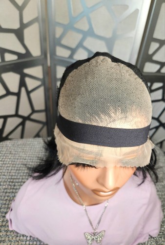 Schwarze Perücke 100% Echthaarperücke kurz glatt Wig Freeparting 13x6 Echthaarperücke - Bild 7 von 11