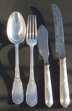 1 spoon 1 fork 2 knives Ravinet cie silver metal style Louis XVI