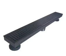 RELN 28 in. Matte Black Linear Shower Drain with Square Pattern Drain Cover