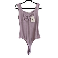 Elodie Womens Lavender Purple Ribbed Knit Front Knot Keyhole Bodysuit Size M NEW