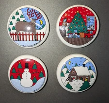 Set Of 4 Vintage 1983 Ceramic Christmas Refrigerator Magnets Lillian Vernon