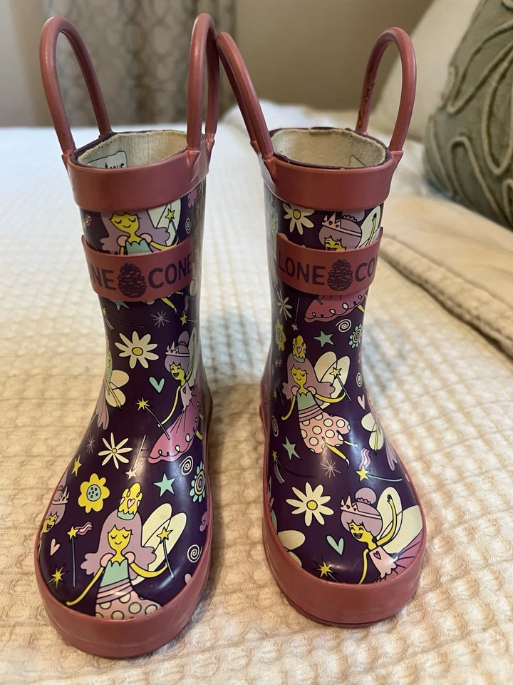 Lone Cone Girls Insulated Fairy Floral Rainboots Size 4 Purple Pink Waterproof - Image 2 of 4