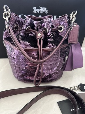 COACH POPPY SPECIAL EDITION SEQUINS AMETHYST CINCH DRAWSTRING