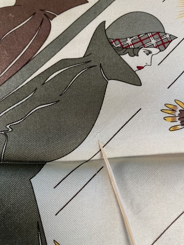 Vintage Burberrys Silk Scarf – Trench Coat Figures & Plaid Border - Picture 13 of 16