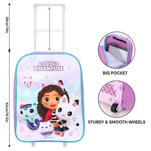 Gabby's Dollhouse Foldable Trolley Cabin Bag Travel Luggage Girls Purple Kittens - Picture 8 of 9