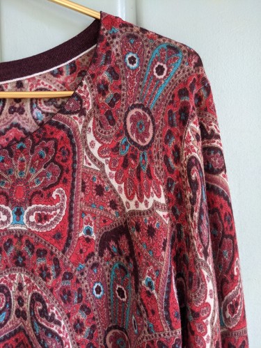 Suéter Talbots Mujer Plus 2X 100% Lana Merino Paisley Floral Carrera Trabajo Rojo - Imagen 3 de 8