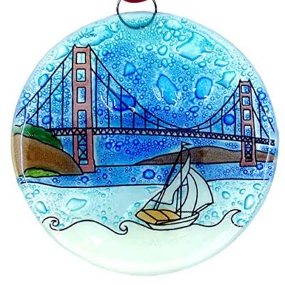 Golden Gate Bridge Christmas Tree Ornament - Art Glass Light Catcher