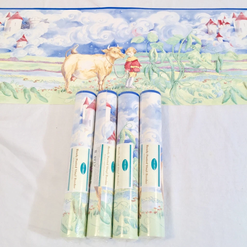 LOTE de 4 rollos de papel tapiz borde Jack habichuelas castillo cuento de hadas dormitorio infantil Foto 4 de 4