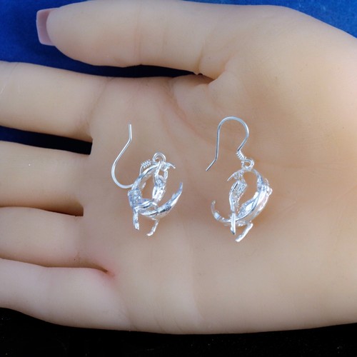 925 Silver moon rider dangle earrings with swinging girl Sterling Diamond cut - Picture 6 of 6
