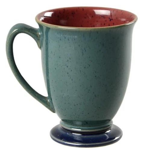 NEW Denby HARLEQUIN Red/Green/ Cobalt Blue 4 1/4" Footed Mug EXCELLENT