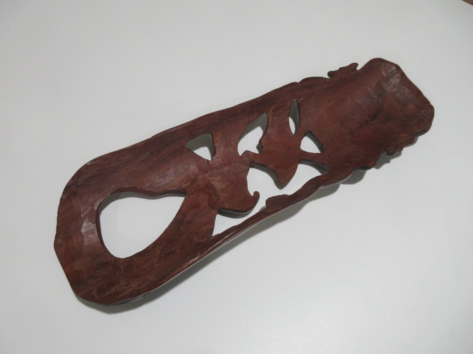 16" Hand Carved African Tribal Mask Ebony Wood Eagle Hunting Fish Snake Original