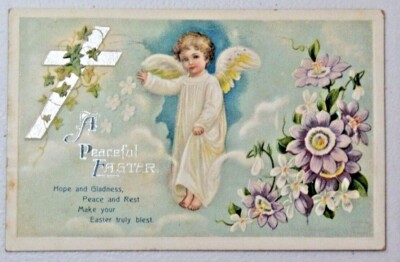 A Peaceful Easter Embossed Angel 1911 International Art DB Postcard 5333