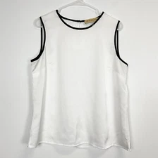 Nipon Boutique Blouse Womens Large White Black Trim Sleeveless Top