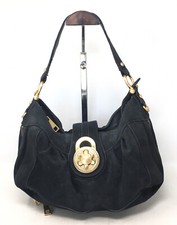 Steven Steve Madden Handbag Y2k Black Suede Turnlock Hobo Gp Metal Accents
