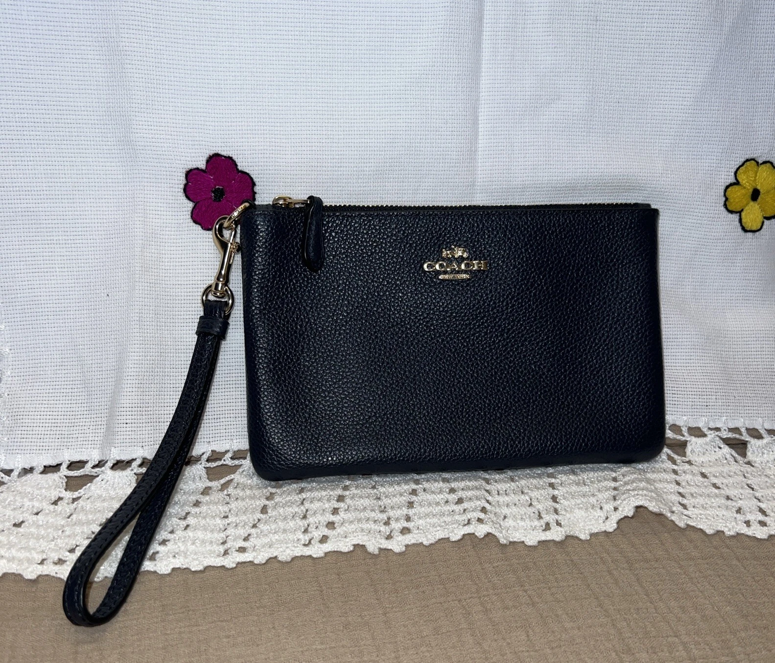 Polso Coach con cerniera in pelle piccolo nero 