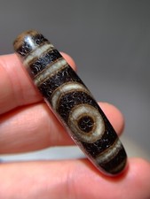 Tibetan Agate Dzi Bead 2 Eyes Amulet Pendant 48mm x 12.6mm