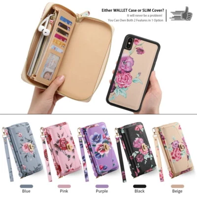 Printed Flower Crossbody Handbag Wallet Magnetic Phone Case For iPhone 17Pro Max - Image 1 of 4