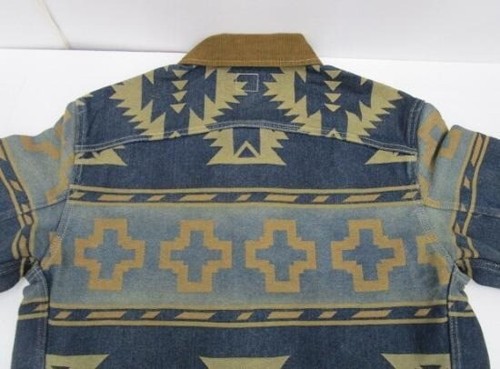 RRL Ralph Lauren Valero Jacquard Trucker Jacket Indigo Yellow Tan Size S MINT - Picture 3 of 8