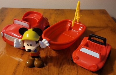 Disney Lot of 3 Vehicles Mickey 2.75'' Figure ~ 2 Cars and a Boat Nothing Broken