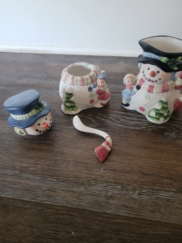 Seltene Cracker Barrell Schneemann Zuckerdose und Milchkännchen Set - Bild 2 von 5