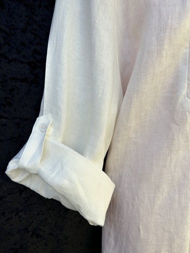 *NEW*MARCO POLO Ivory Linen Shirt Front Pleat Detail 3/4 Roll Tab Sleeve sz 18 - Picture 7 of 11