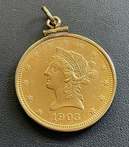 1903-S $10 Liberty Head Ten Dollar Gold Eagle Coin & 14kt. GF. Bezel/Pendant
