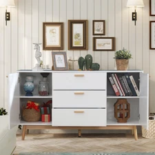 Sideboard Buffets Cabinet Storage Cabinet with 2 Doors  3 Drawers Cabinet White