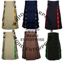 Scottish Men's Fashion Hybrid Utility KILT Cotton Tartan Under Pleated Kilts