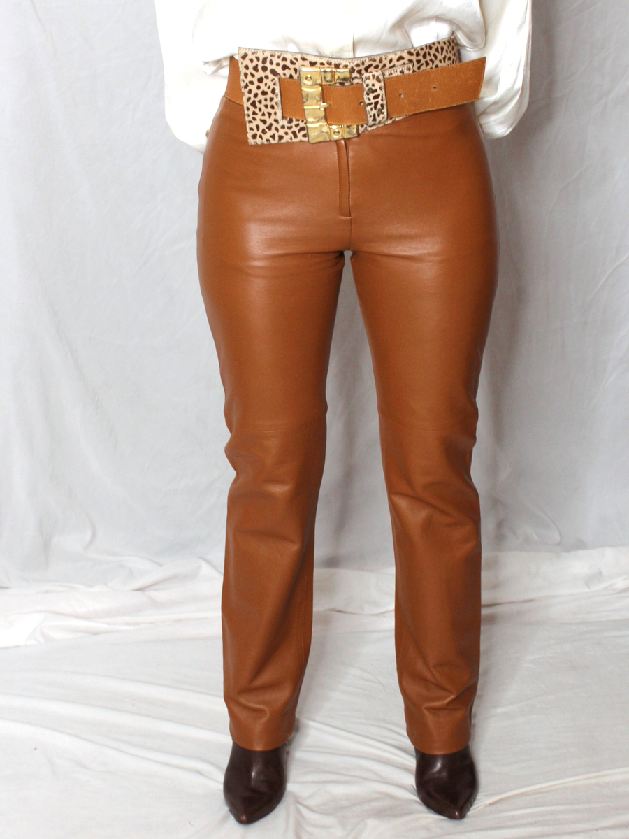 Womens Leather Pants Brown 2 SOFT Lambskin BCBG Max Azria Low Rise