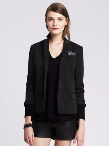 New Banana Republic Cropped Sateen Blazer Jacket Black size 2, 4, 8 - Picture 1 of 2