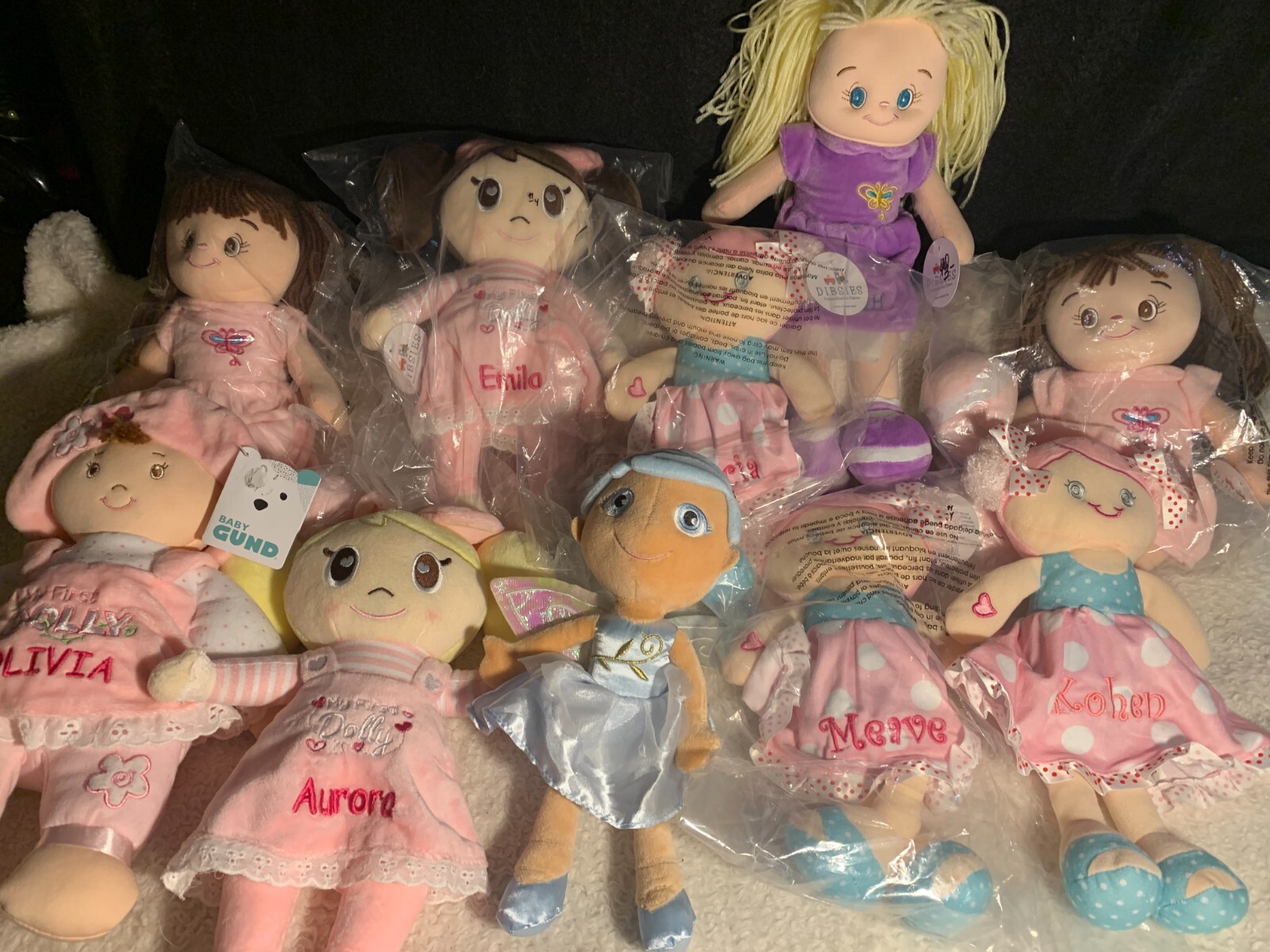 Lot of 10 Soft Baby First Stuffed Plush Doll Dolls Gund & Dipsies NWT A