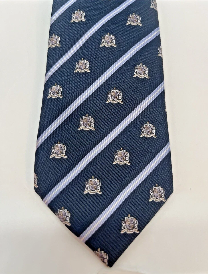 Boys 2-5 Elastic Pre-Tied Clip On Neck Tie Navy Blue w/ White Stripes Embroidery - Image 2 of 4