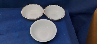 Corelle by Corning Set/3 Soup/Cereal Bowls 1-All White 2- White W/Gold Rim 