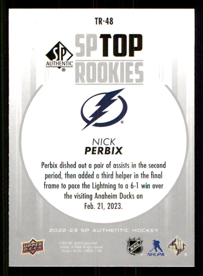 2022-23 SP Authentic Top Rookies #TR48 Nick Perbix - Image 2 of 2