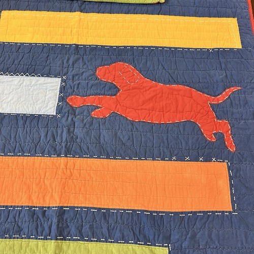 Pottery Barn Kids Puppy Dog Patchwork 2 Piece Quilt Set Twin Size Blue Red - Picture 14 of 17