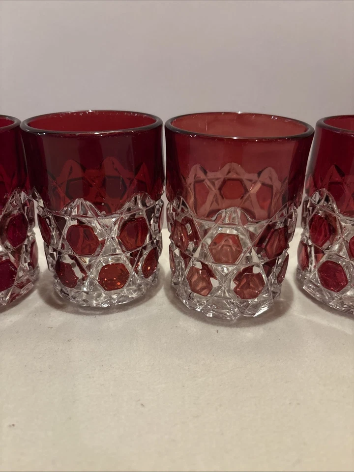 SET OF 6 Doyle & Co EAPG Ruby Stained Block Tumblers 1891  Patterned Glass - Image 3 of 4