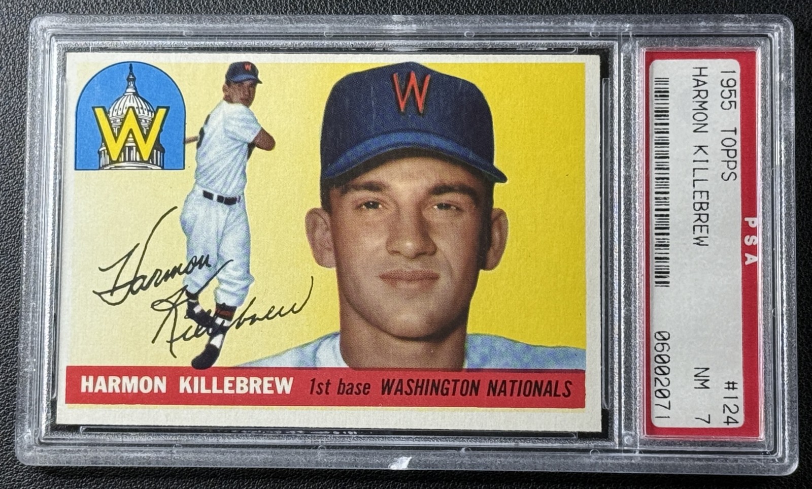 HARMON KILLEBREW PSA 7 1955 TOPPS BASEBALL #124 ROOKIE CARD RC NEAR MINT NM