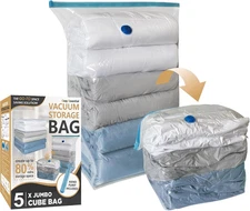 5 Pack Cube Vacuum Storage Bags, Jumbo Cubes for Sealed, Extra Large Space Saver