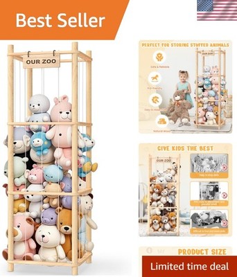 Stuffed Animal Storage & Organizer, Wooden Cute Zoo Toy Holder for Toddler Ro...