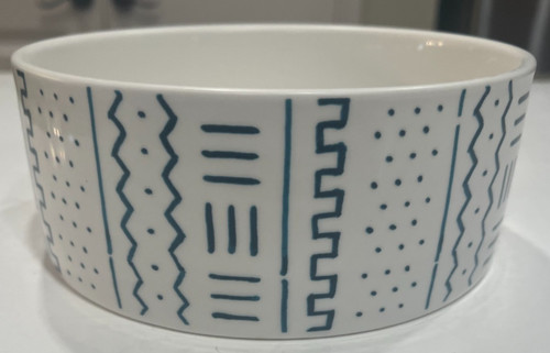 DOG BOWL Sturdy Turquoise & White Ceramic Geometric pattern for feeding PETS New