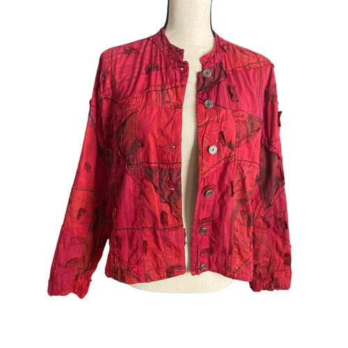VALENTINO Giacca fata artista Chico's vintage rossa artistica boho casual eleganza seta cotone M