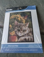 New Cross Stitch Kit Bucilla Afternoon Nap Cat Cross Stitch Kit 5 X 7 NWT 18 Ct