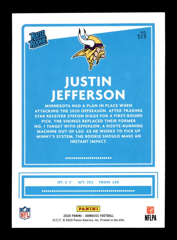 2020 Donruss #313 Justin Jefferson ROOKIE RC | eBay