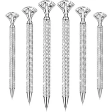 Jeyiour 6 Pcs Big Diamond Pens With Crystal Bling Rhinestone Metal Glitter Diamo