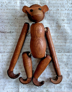 Vintage MCM Kay Bojesen Wooden Teak Articulated Monkey Toy 1960s