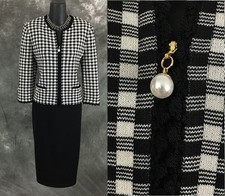 BEAUTIFUL St John collection jacket knit black white pearl suit blazer size 8