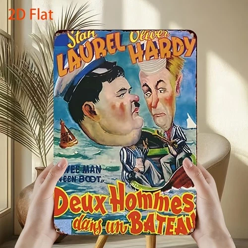2D Flat, 1pc Vintage Metal Art Tin Metal Signs Home Décor Laurel & Hardy Class